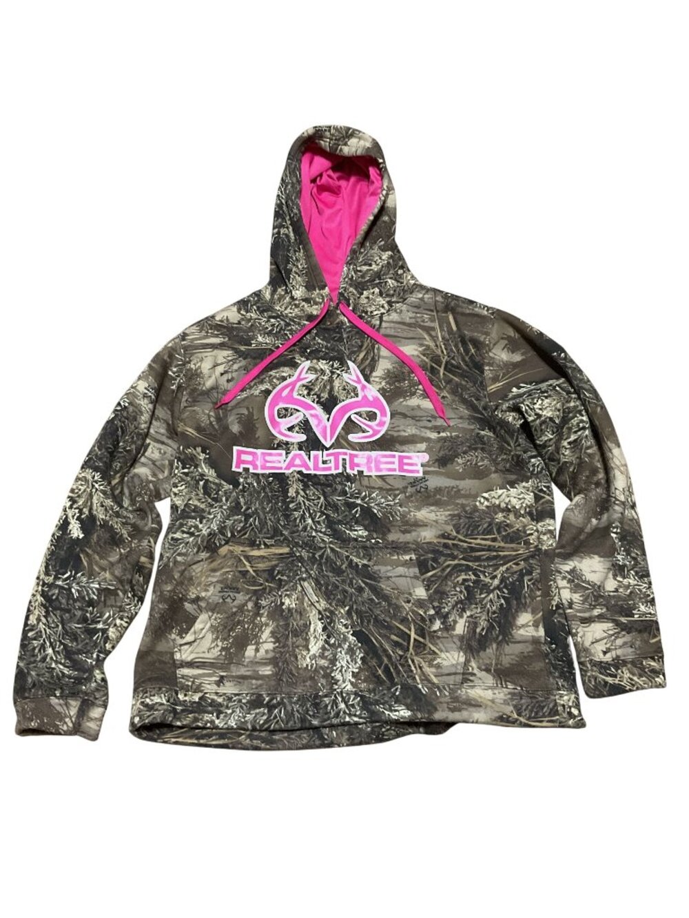 Realtree Womens XL Camouflage Hoodie With Pink Accents & Logo Hunting Apparel